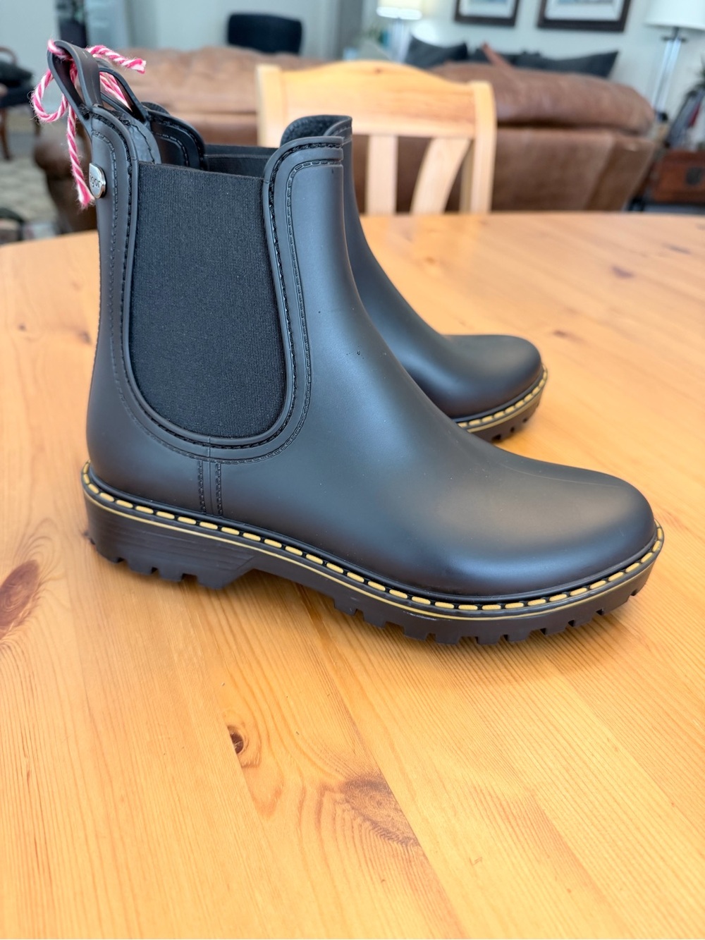 Igor Black Chelsea Rain Boot with Yellow Stitching